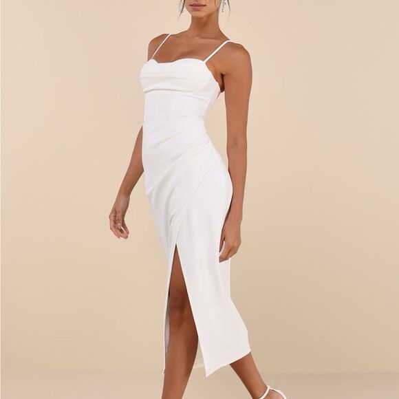 NWT Lulus Always Turning Heads White Bustier Tulip Midi Dress Size Medium - Picture 4 of 8